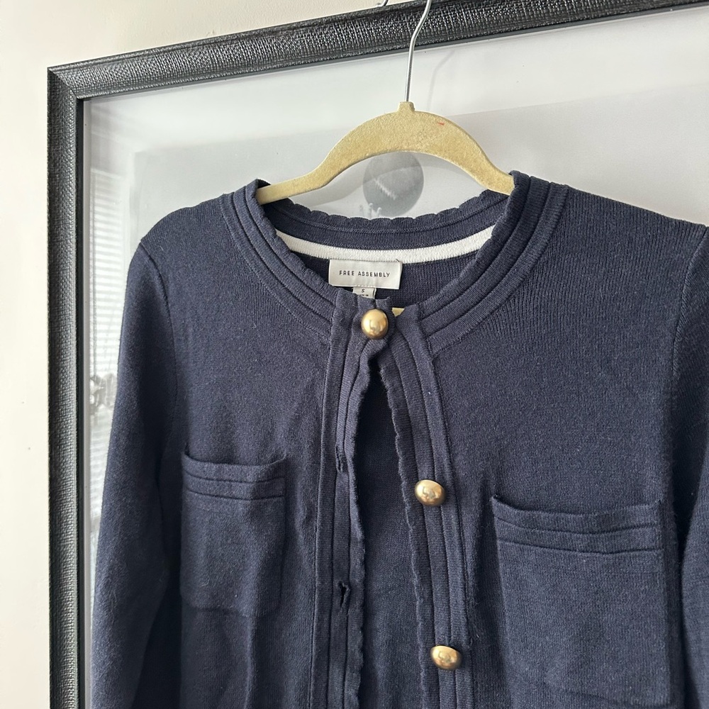 Free Assembly Navy Cardigan with Gold Buttons